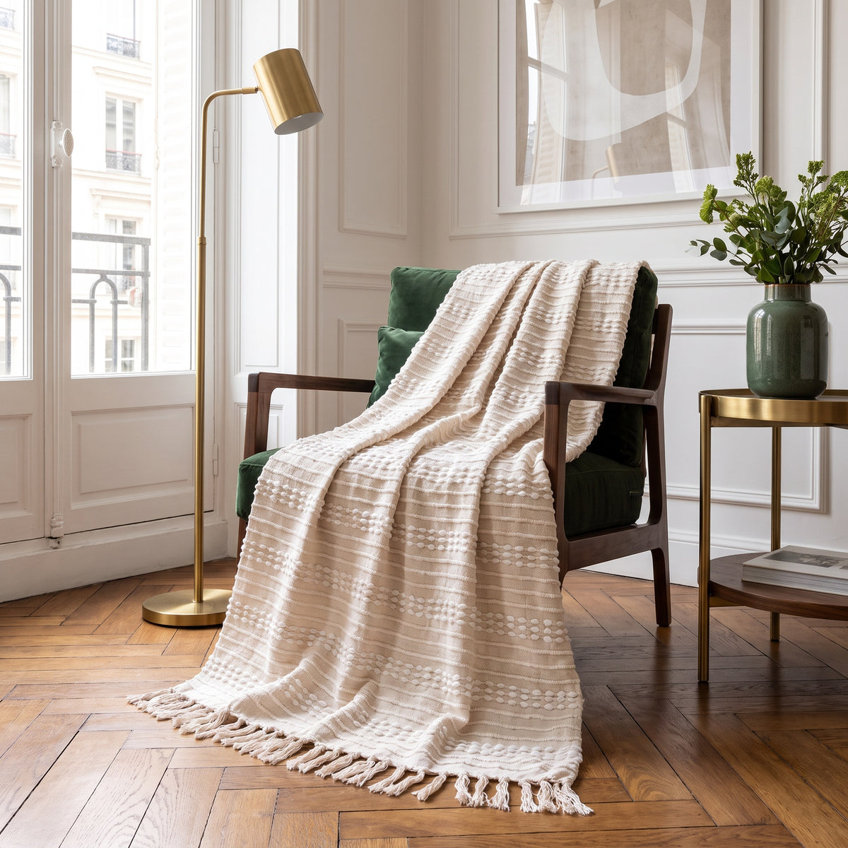 Sova Cotton Parchment Throw in a room