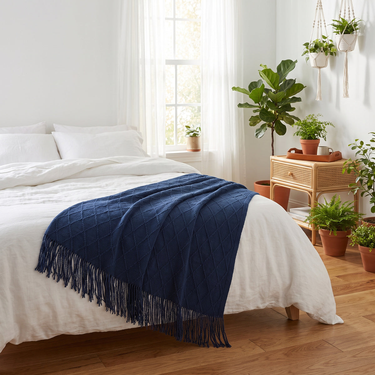 Alden Acrylic Dark Blue Throw in a room