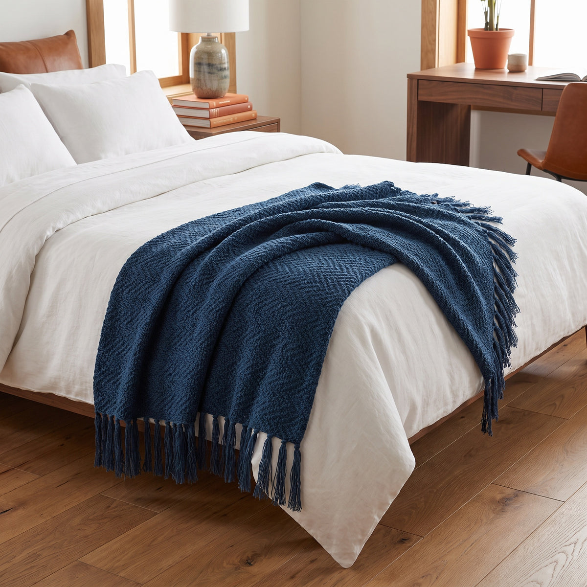Alden Acrylic Deep Navy Throw in a room