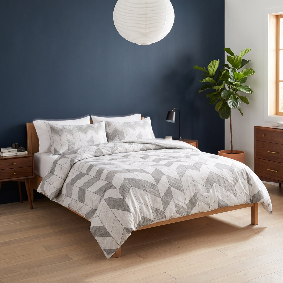 Isla Jacquard Microfiber Grey Duvet Cover Set in a room
