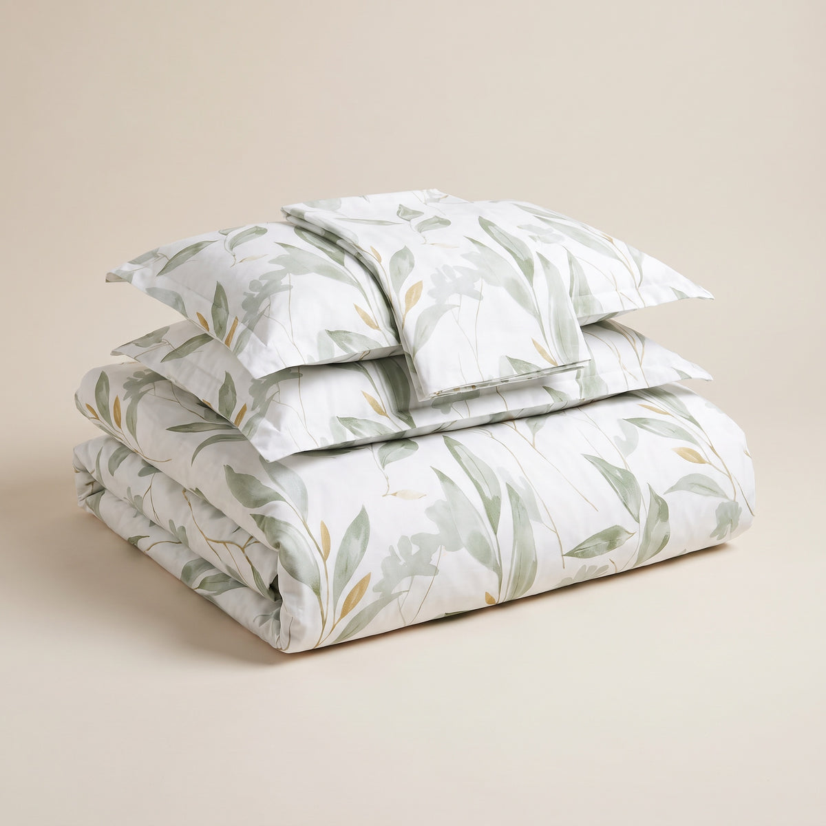 Wrenna Cotton White and Green Duvet Cover Set