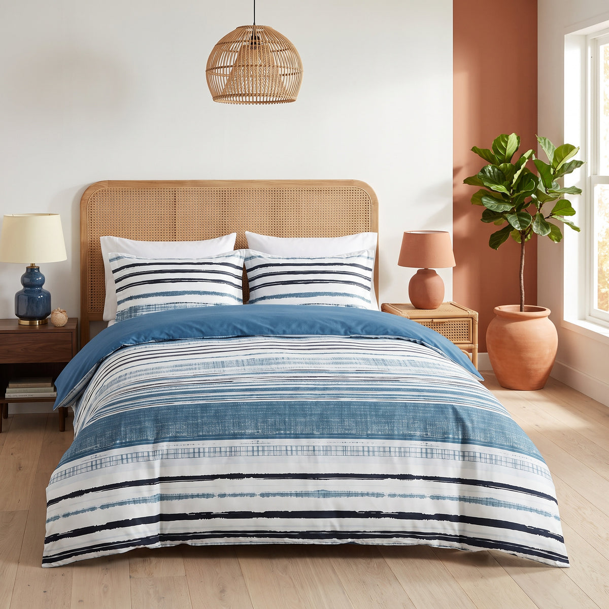 Juno Jacquard Microfiber Blue Duvet Cover Set in a room