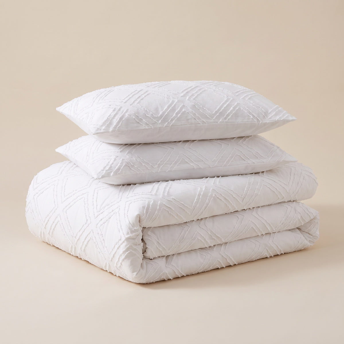 Marlin Tufted Jacquard White Duvet Cover Set