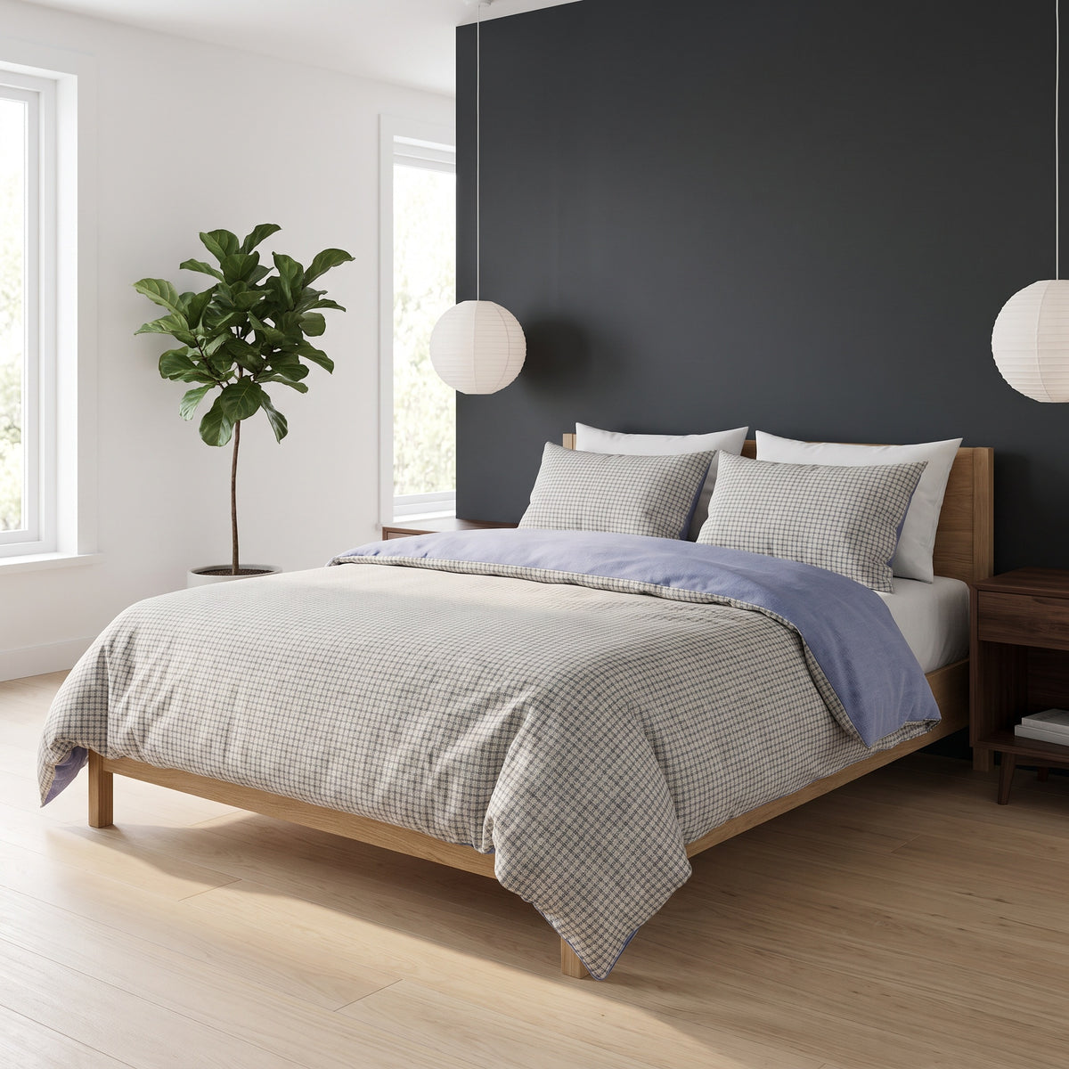 Nell Cotton Grey Duvet Cover Set in a room