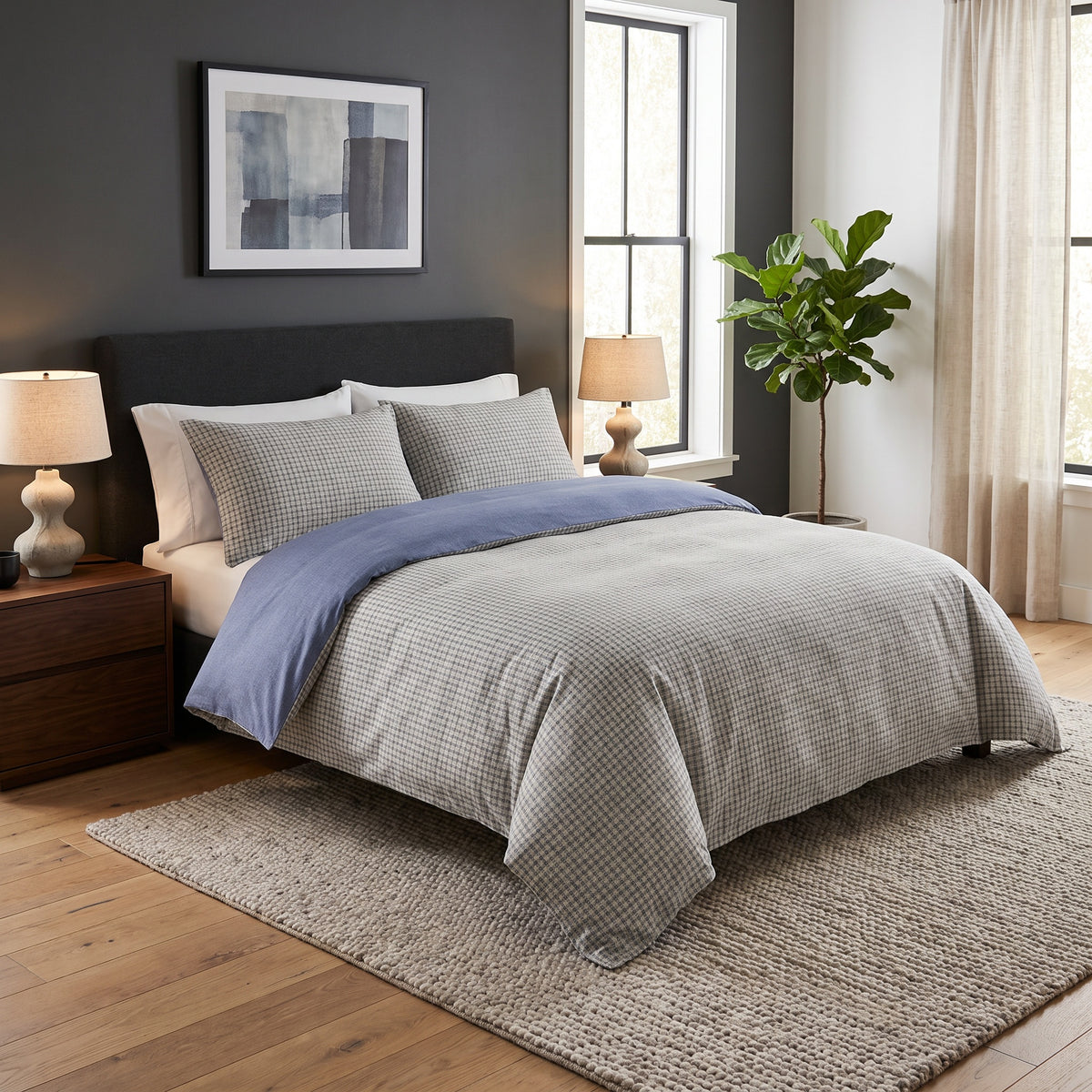 Nell Cotton Grey Duvet Cover Set in a room