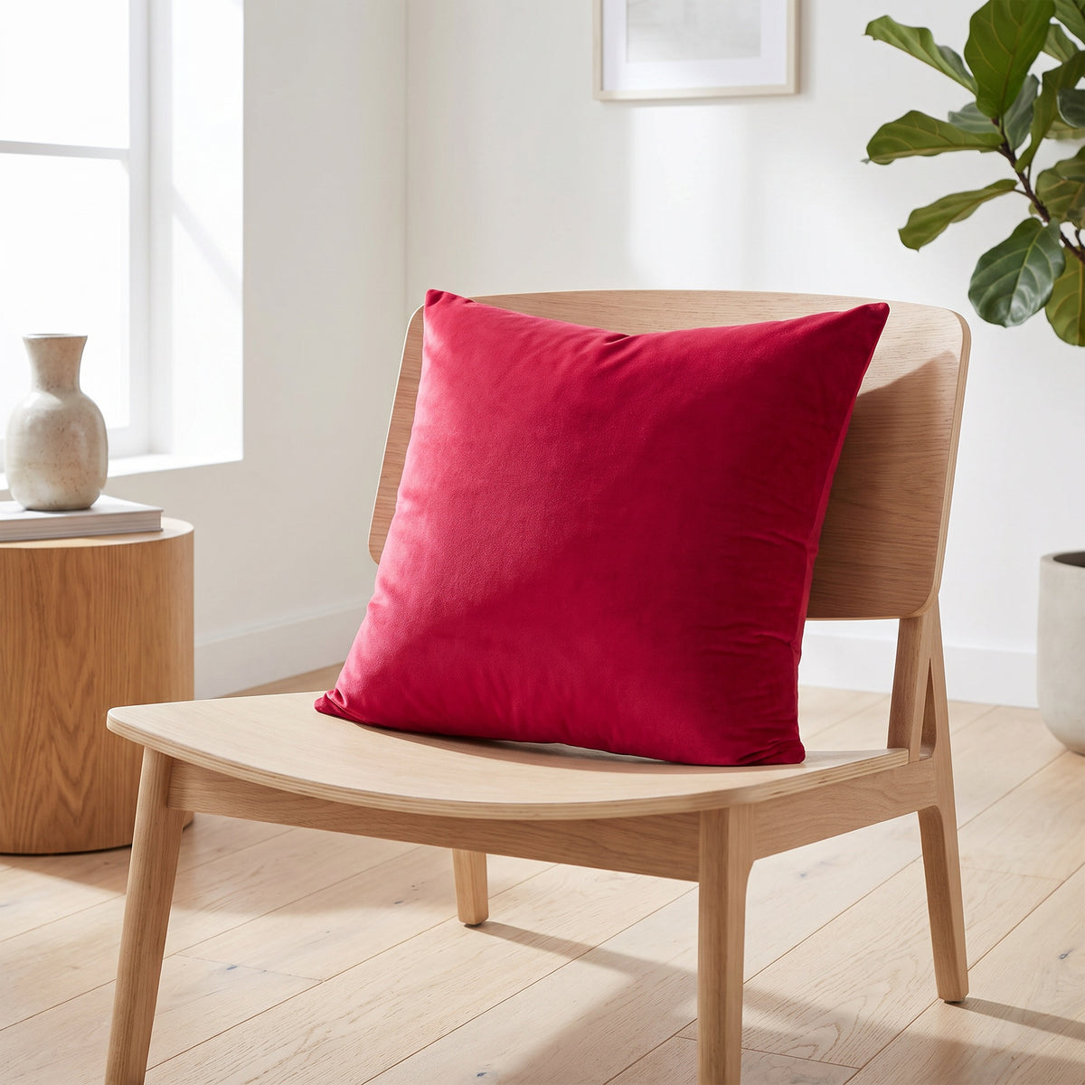 Lumo Velvet Red Pillow in a room