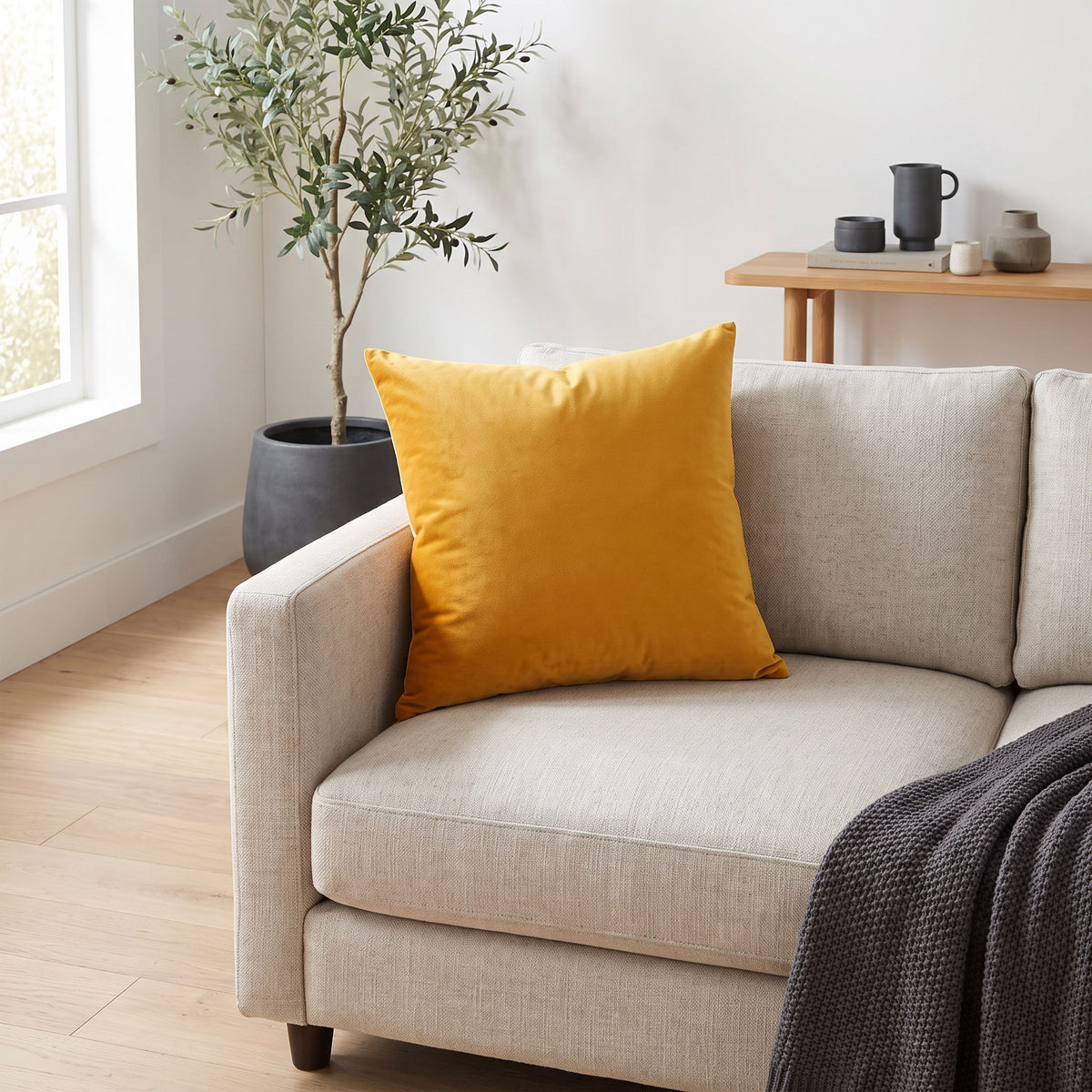 Lumo Velvet Gold Pillow in a room