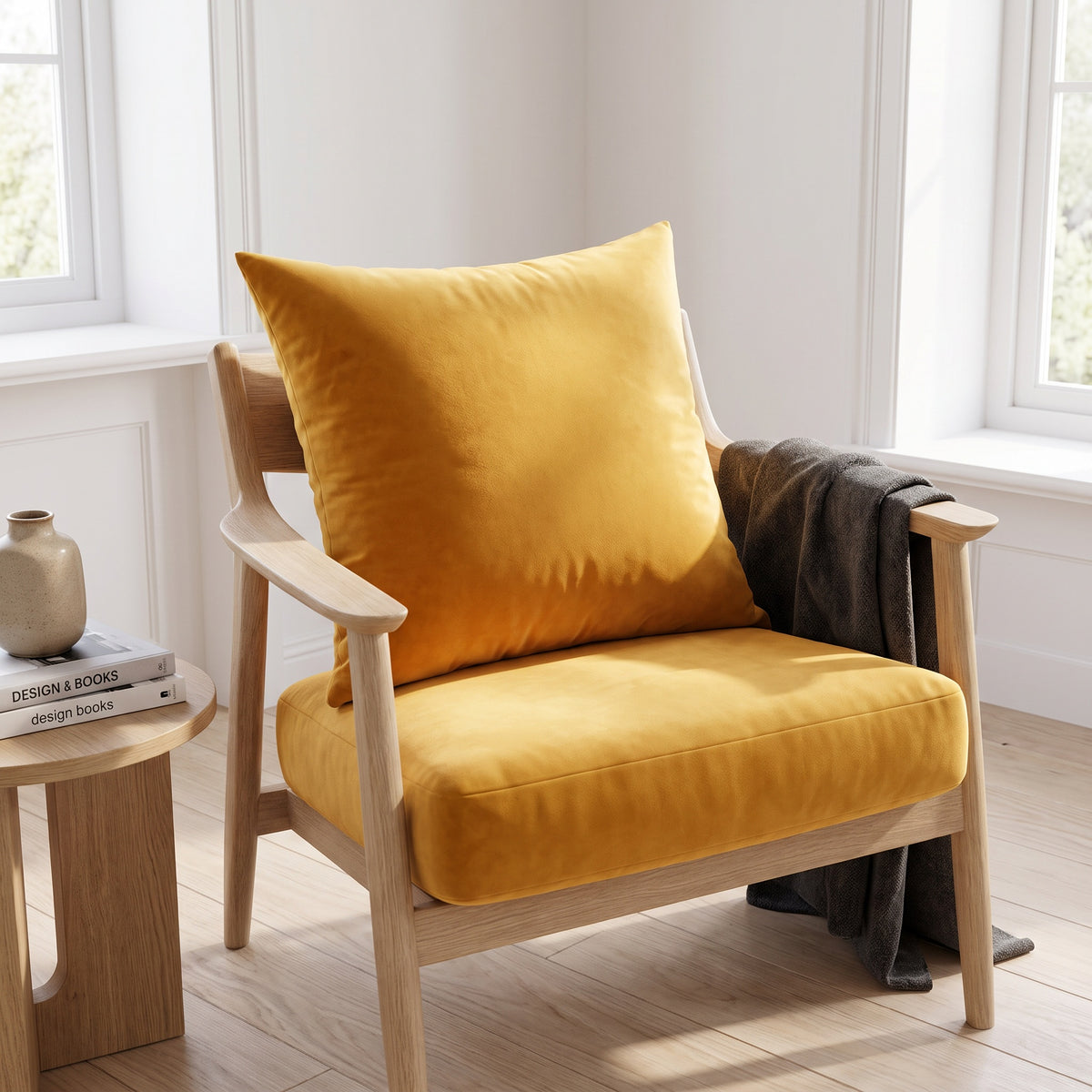 Lumo Velvet Gold Pillow in a room