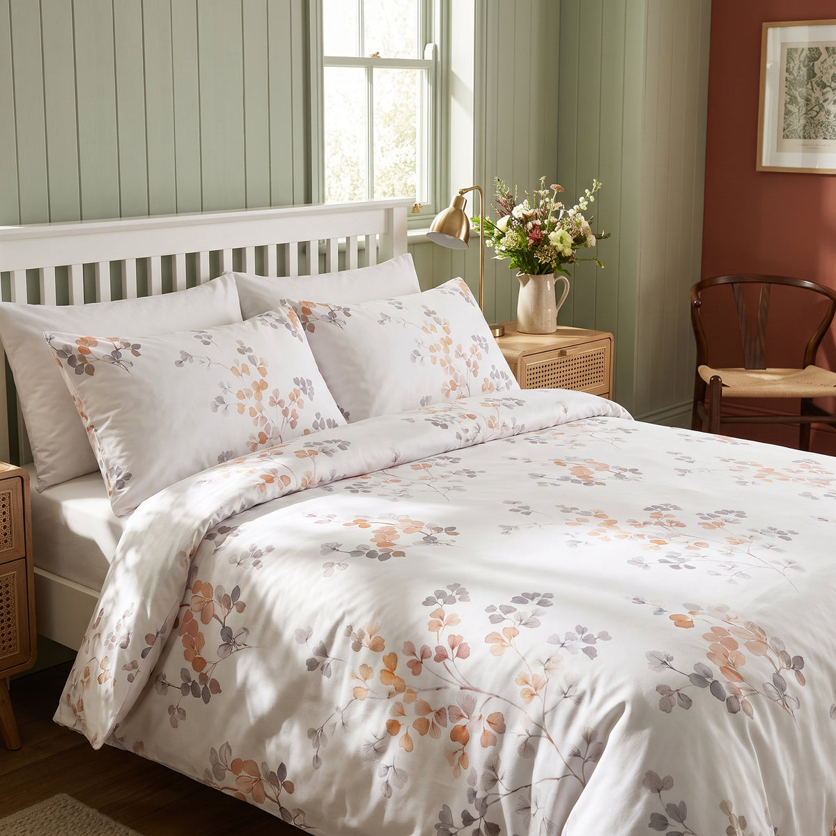 Wrenna Cotton White Duvet Cover Set in a room