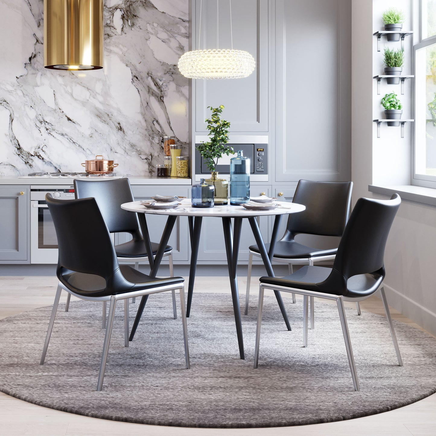 Dining Chair (Set of 2) Black & Silver - Modern & Ergonomic Seating for Home & Office