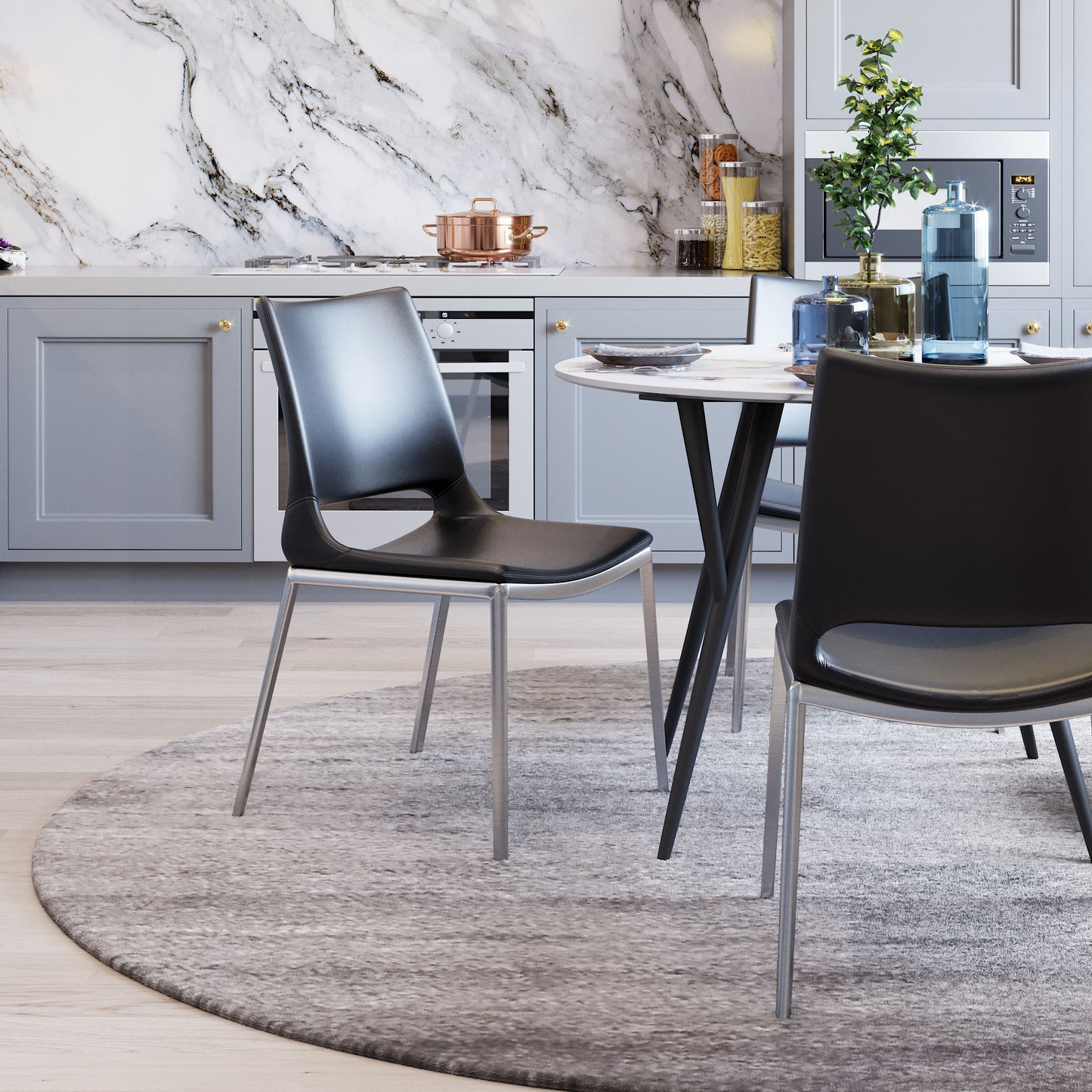Dining Chair (Set of 2) Black & Silver - Modern & Ergonomic Seating for Home & Office