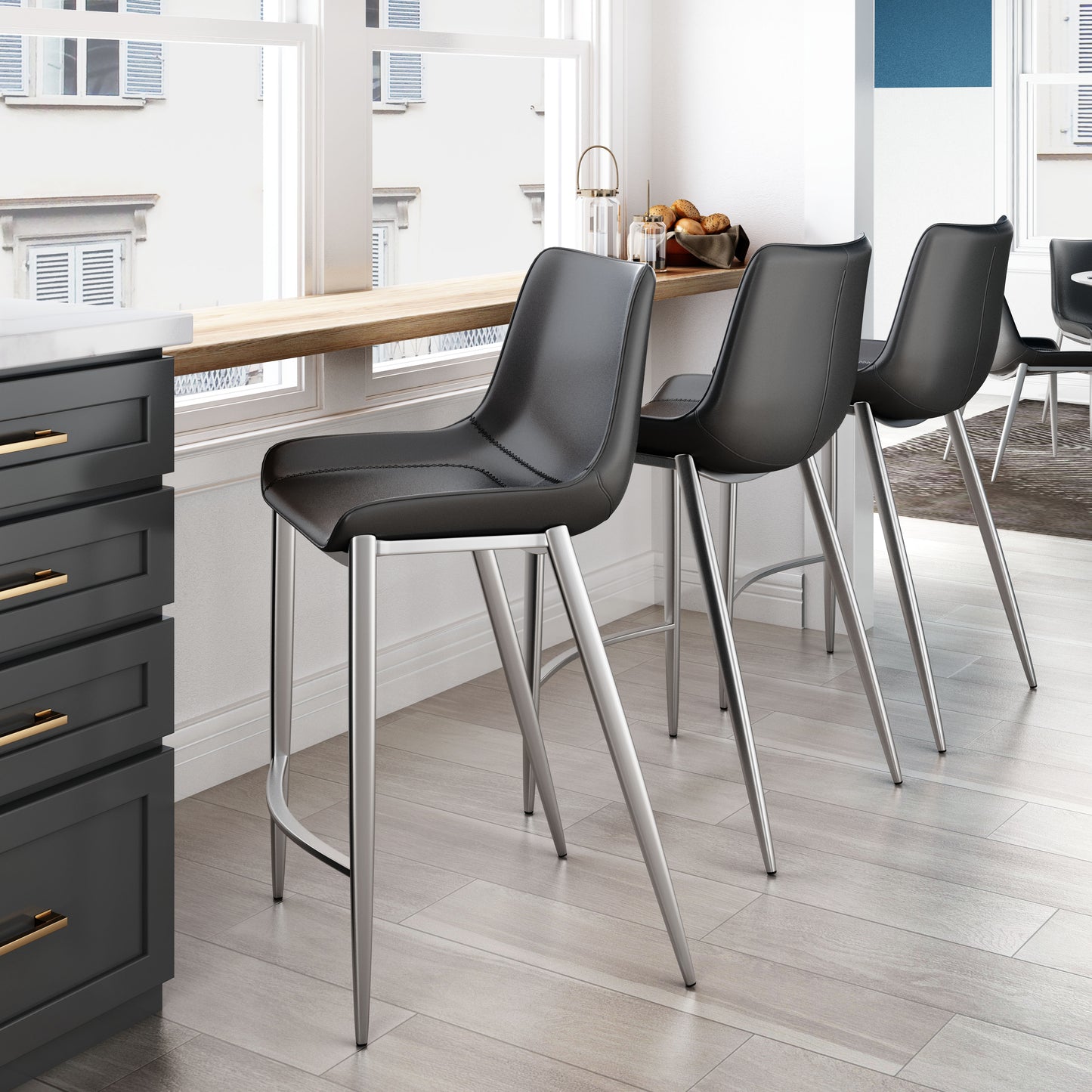 Counter Stool (Set of 2) Black & Silver - Premium Quality & Stylish Design for Your Home