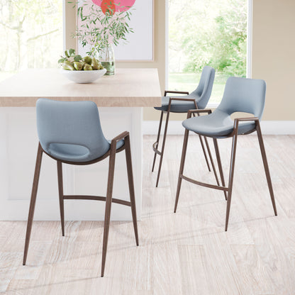 Tabouret de bar Desi (lot de 2) Gris azur et noyer
