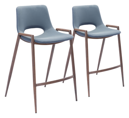 Tabouret de bar Desi (lot de 2) Gris azur et noyer