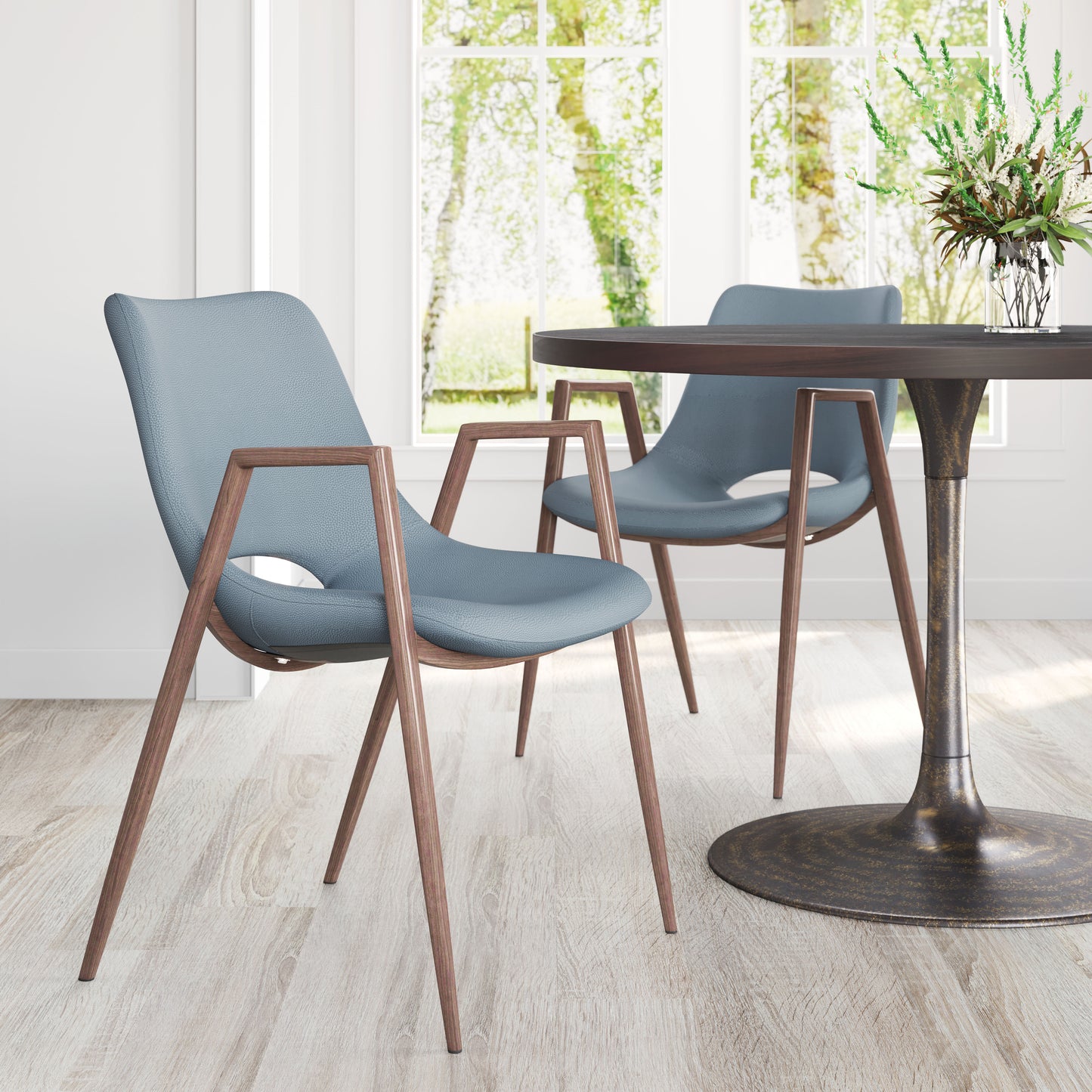 Dining Chair (Set of 2) Azure Gray & Walnut - Modern & Ergonomic Seating for Home & Office
