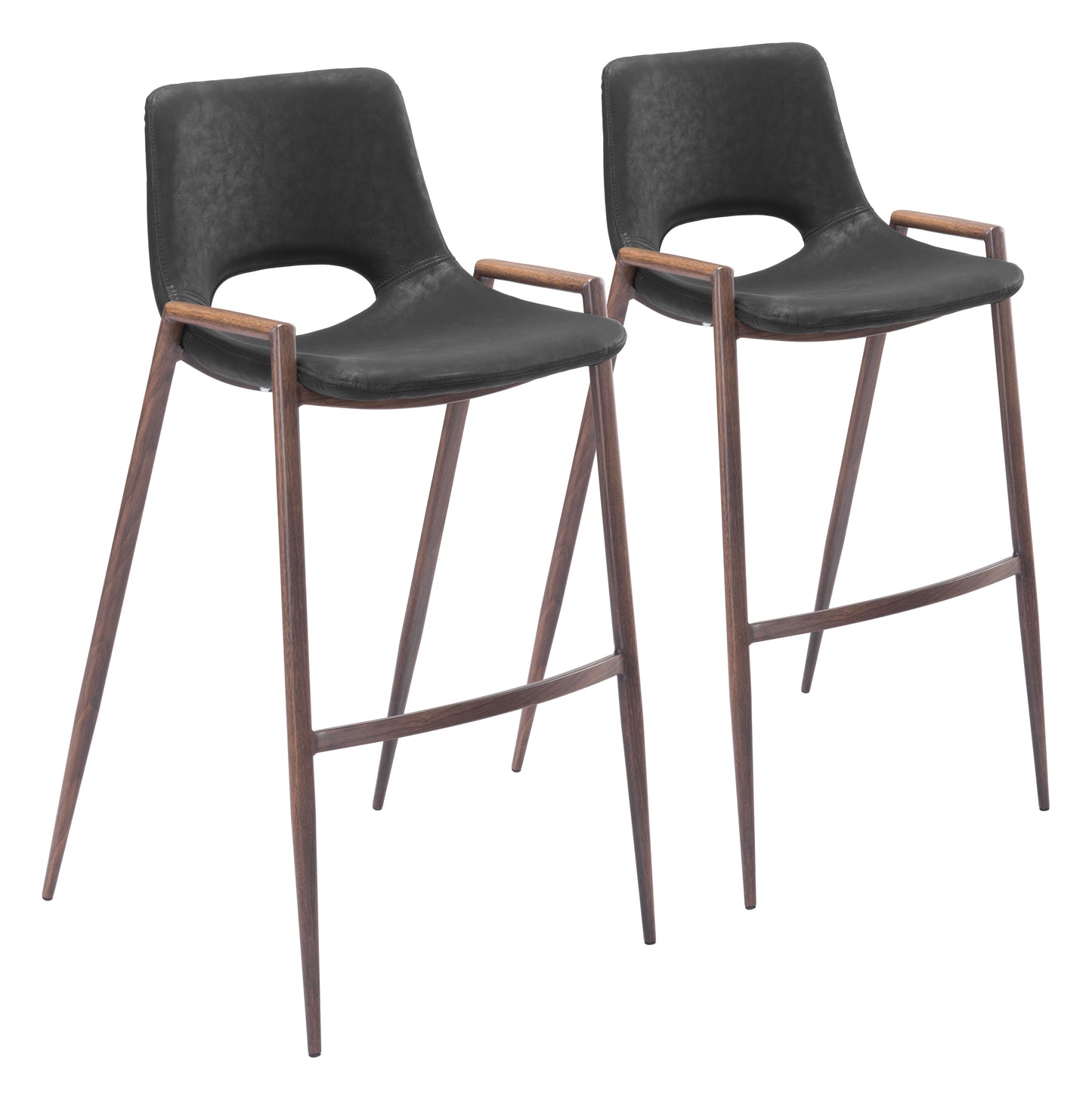 Tabouret de bar Desi (lot de 2) noir et noyer