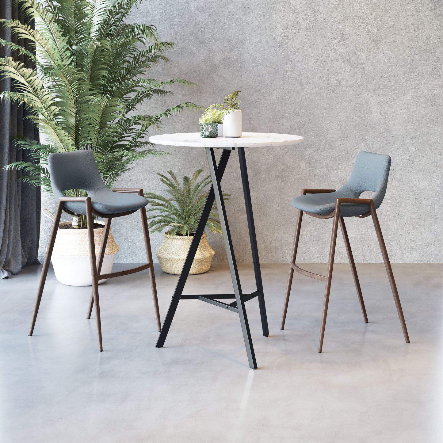Barstool (Set of 2) Azure Gray & Walnut - Premium Quality & Stylish Design for Your Home