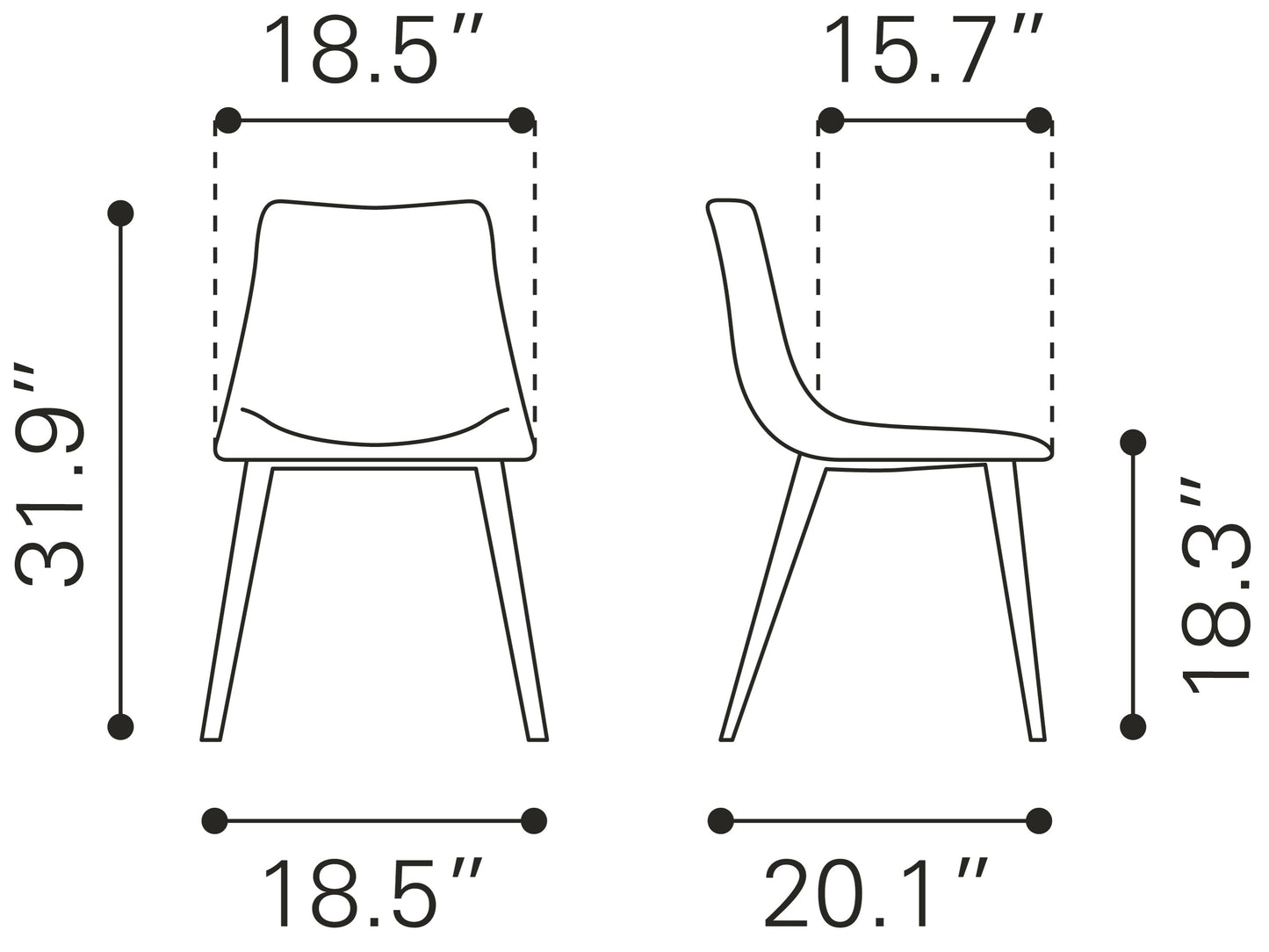Dining Chair (Set of 2) Vintage Brown - Modern & Ergonomic Seating for Home & Office