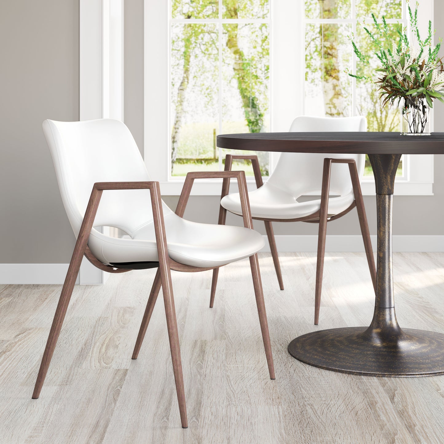 Chaise de salle à manger Desi (lot de 2) Blanc et noyer
