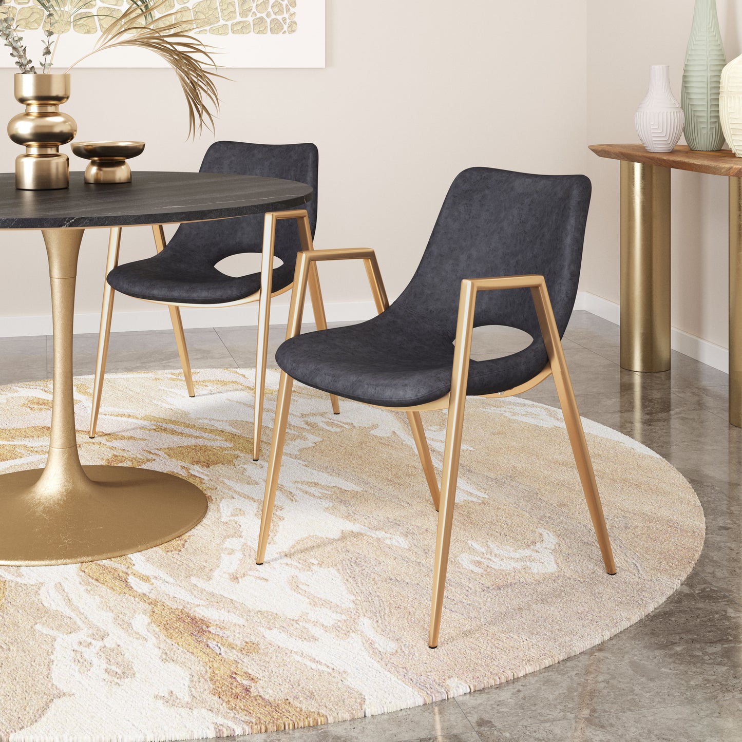 Chaise de salle à manger Desi (lot de 2) noire et dorée