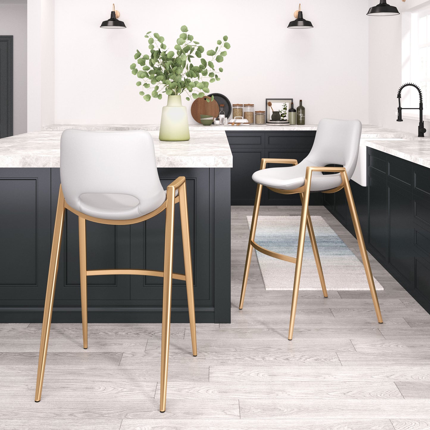 Tabouret de bar Desi (lot de 2) Blanc et or