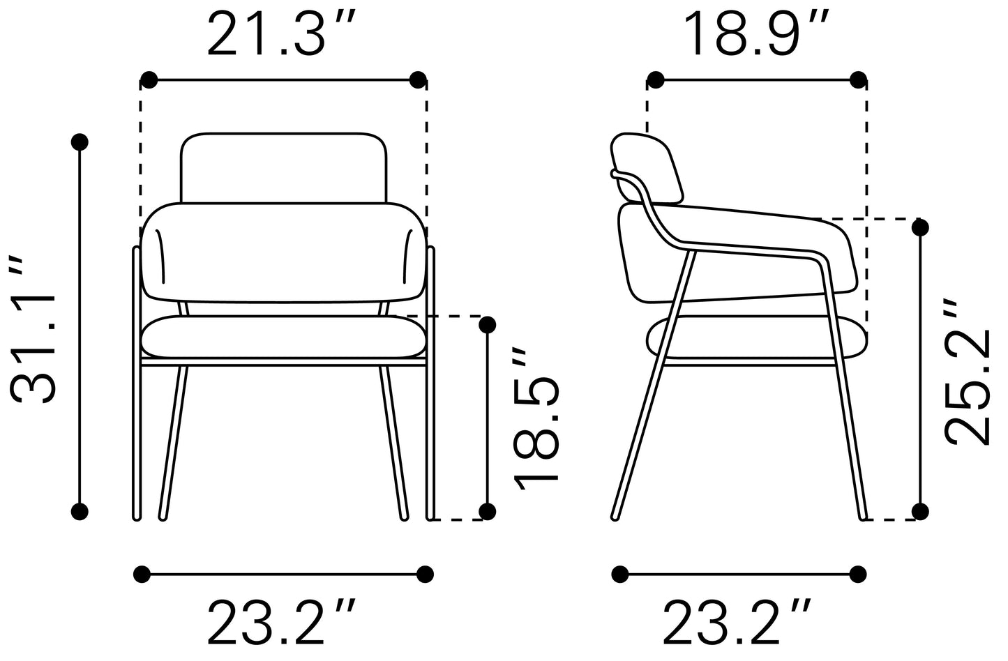 Chaise de salle à manger Marcel (lot de 2) marron