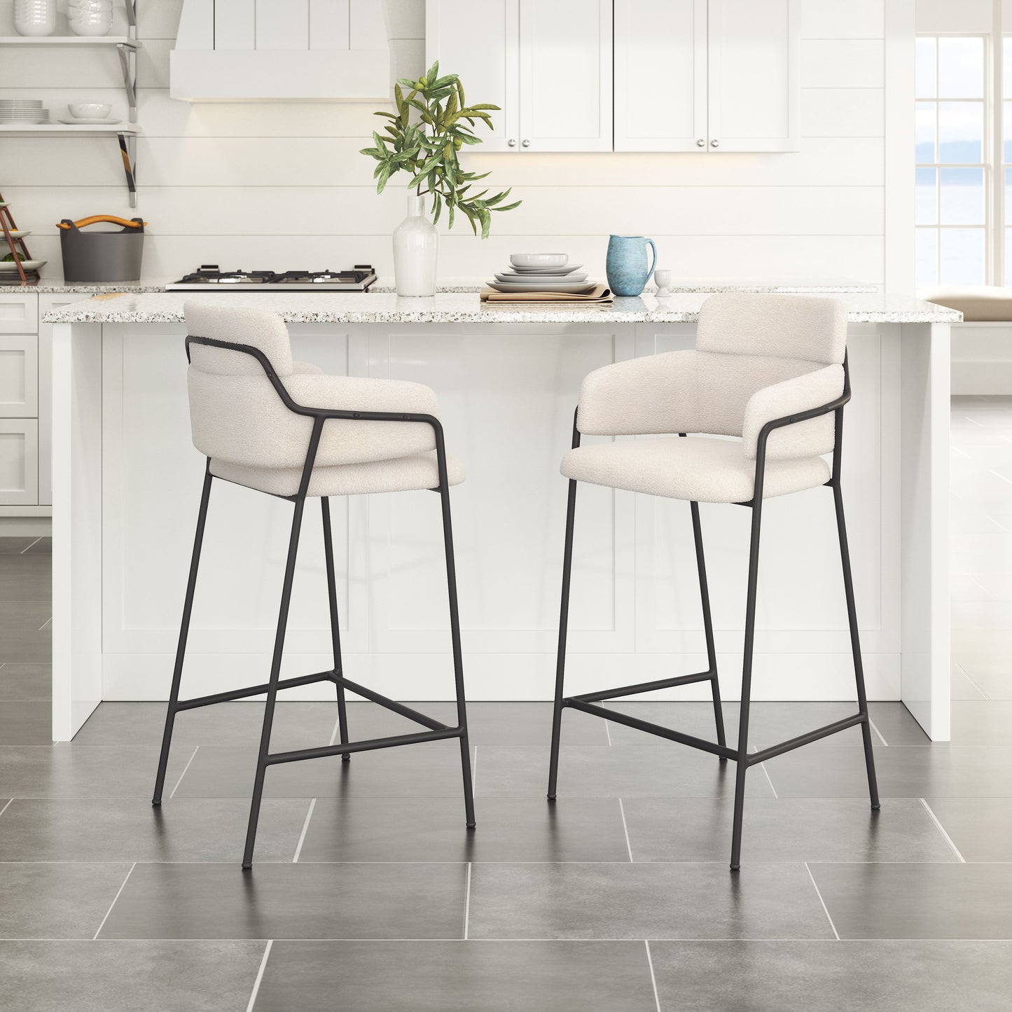 Tabouret de comptoir Marcel (lot de 2) Crème