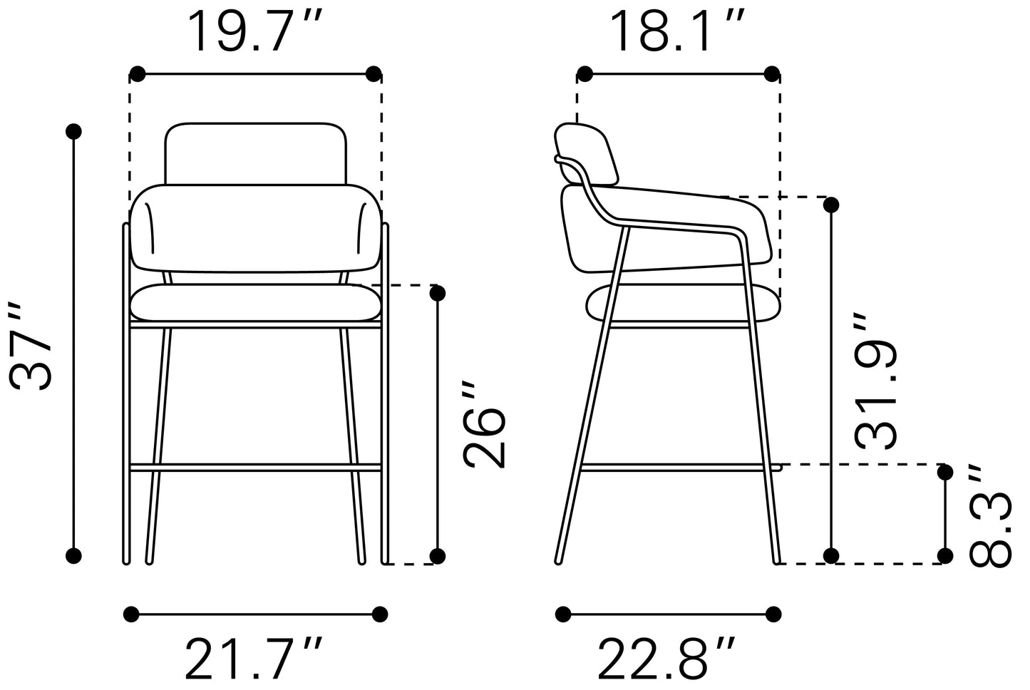 Tabouret de comptoir Marcel (lot de 2) Crème