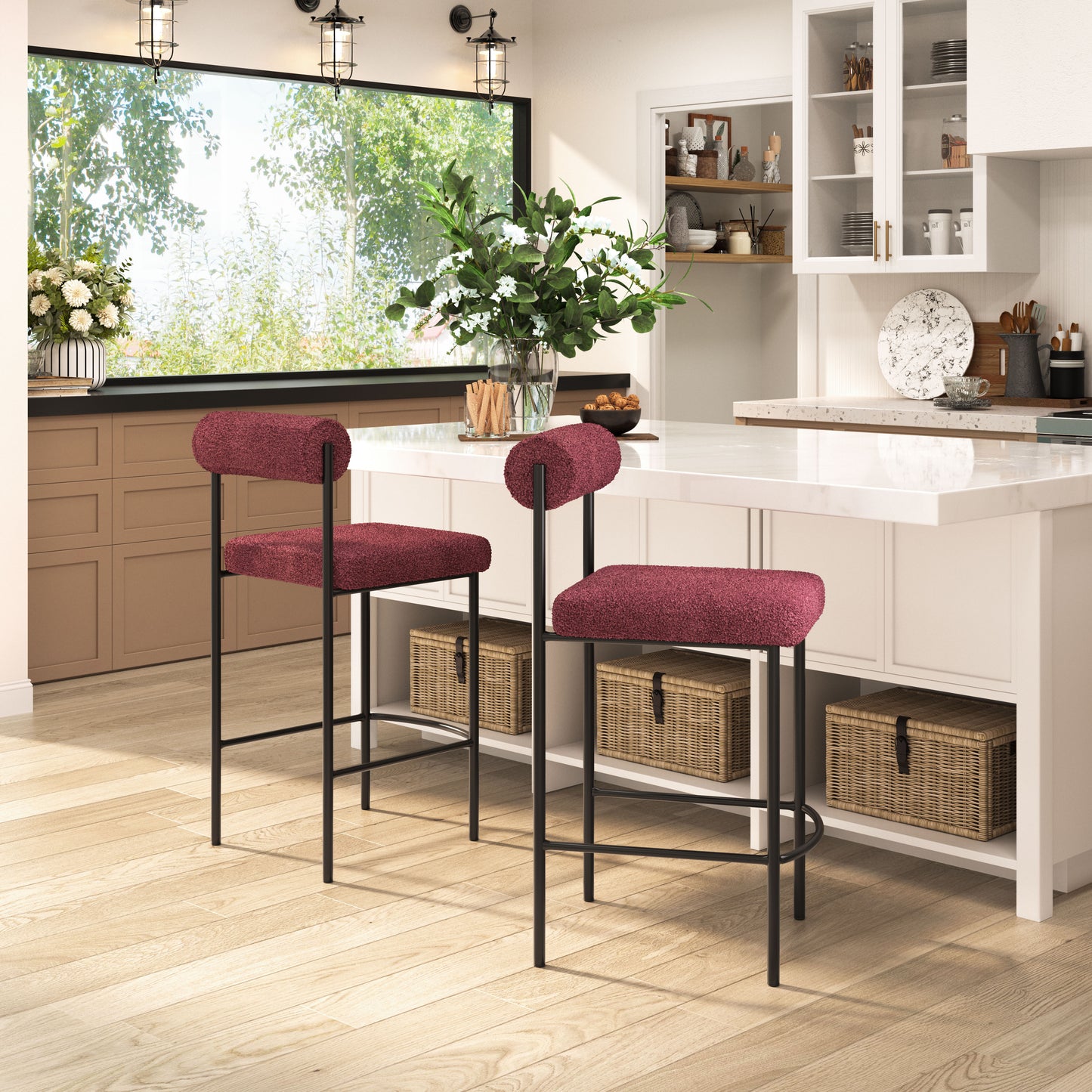 Counter Stool (Set of 2) Red & Bronze - Premium Quality & Stylish Design for Your Home