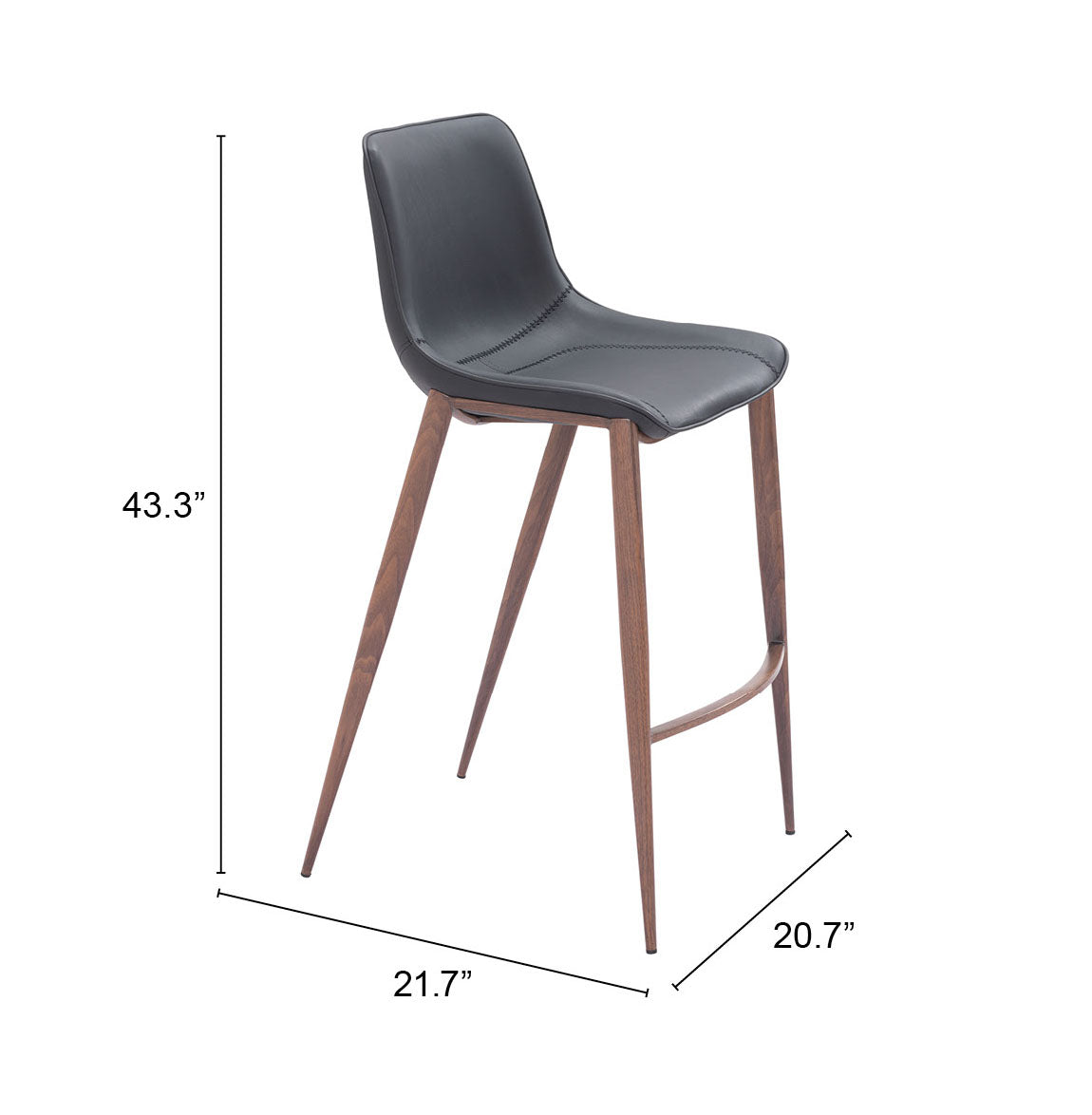 Tabouret de bar Magnus (lot de 2) noir et noyer