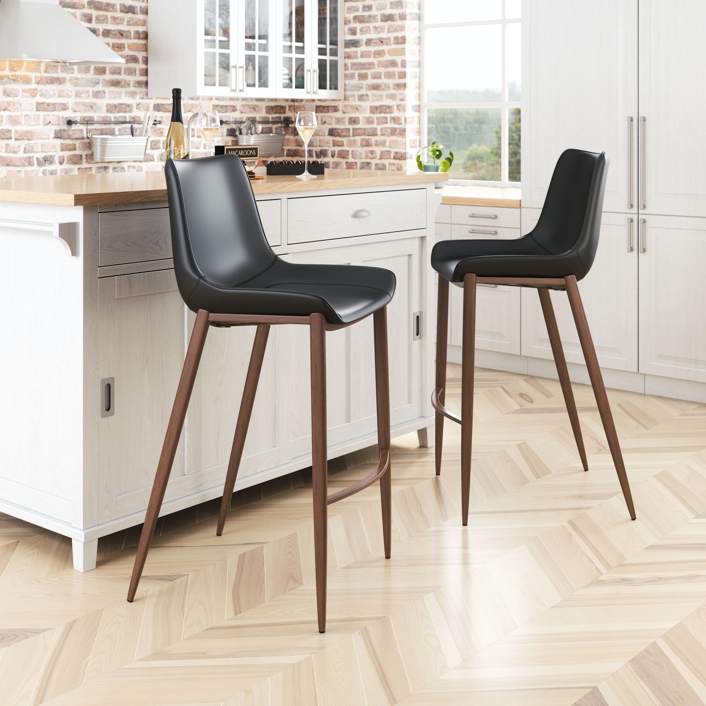Tabouret de bar Magnus (lot de 2) noir et noyer