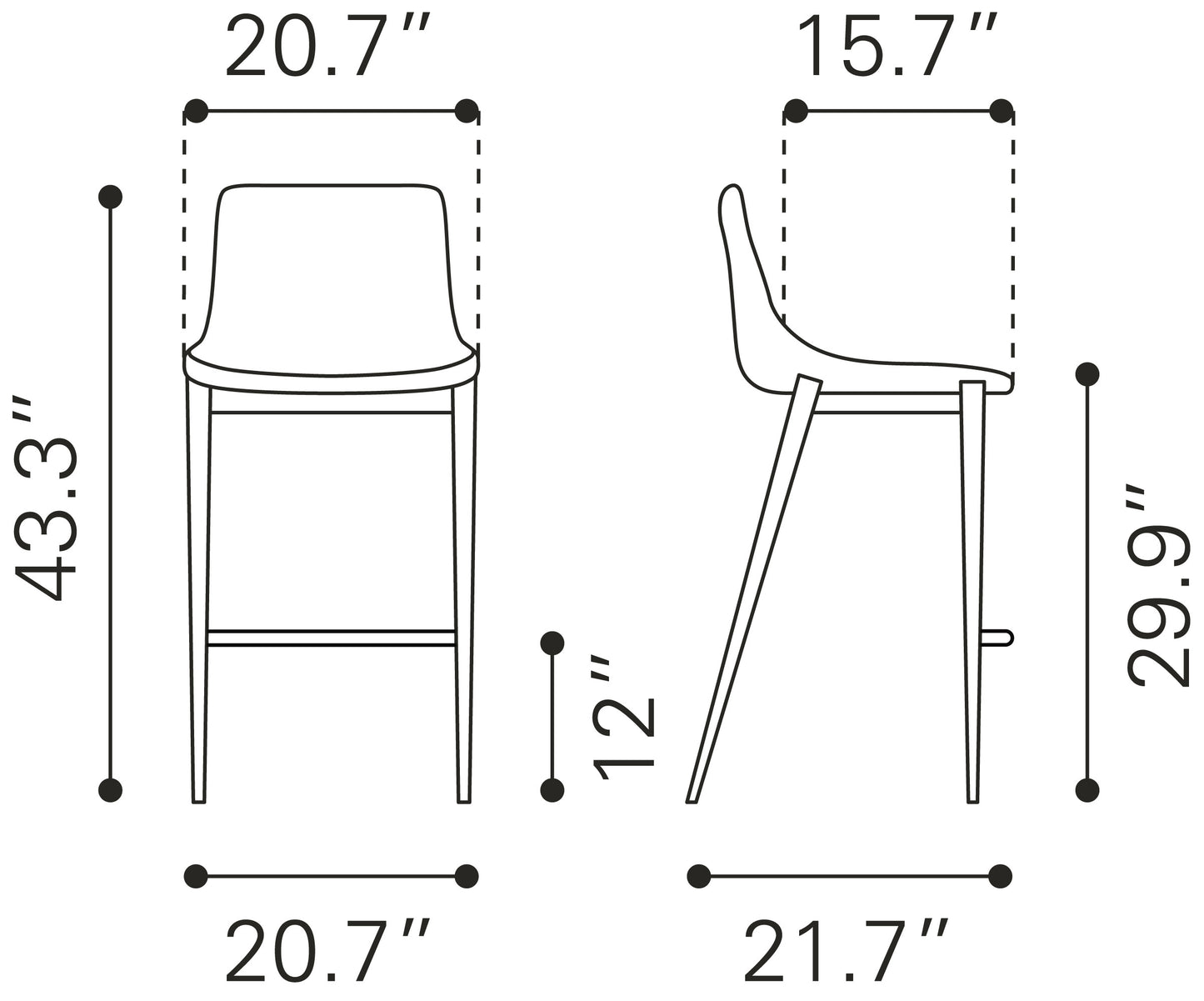 Tabouret de bar Magnus (lot de 2) Gris ardoise et noyer