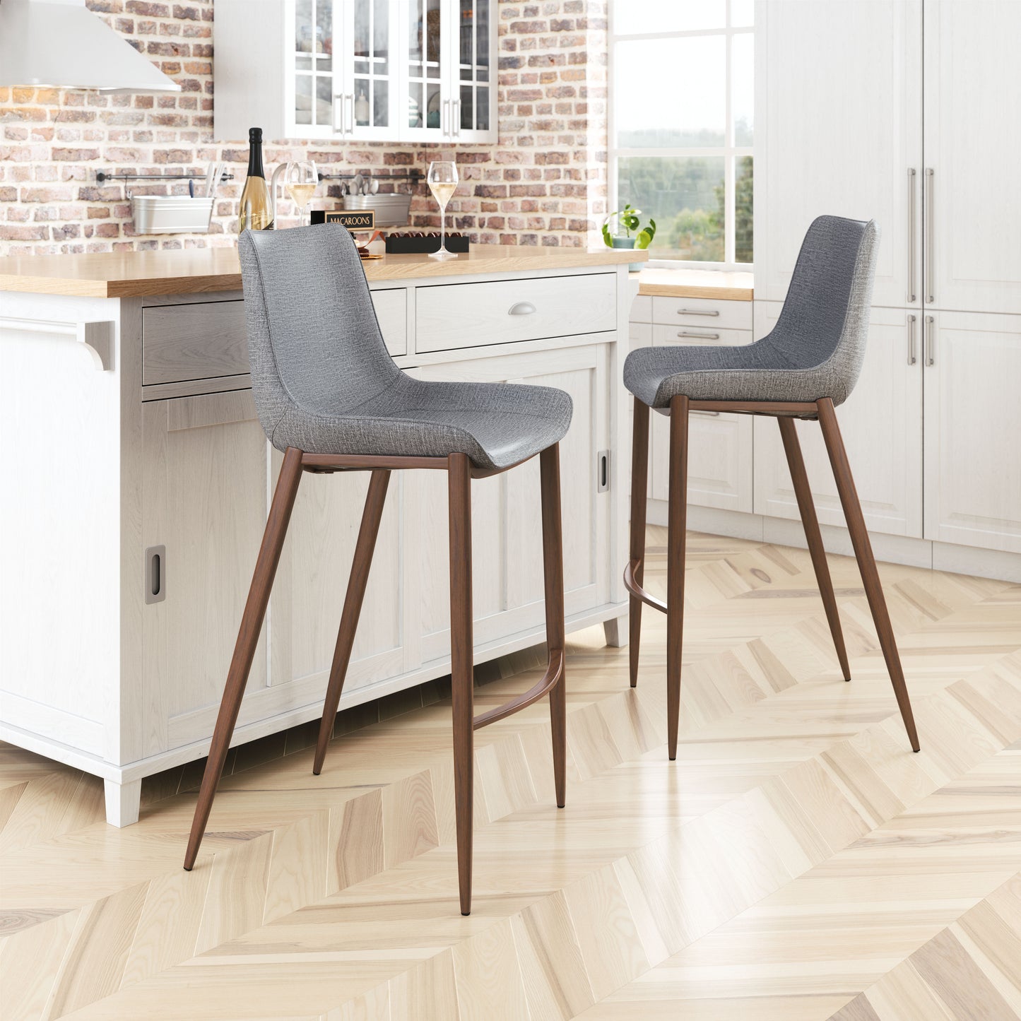 Tabouret de bar Magnus (lot de 2) Gris ardoise et noyer