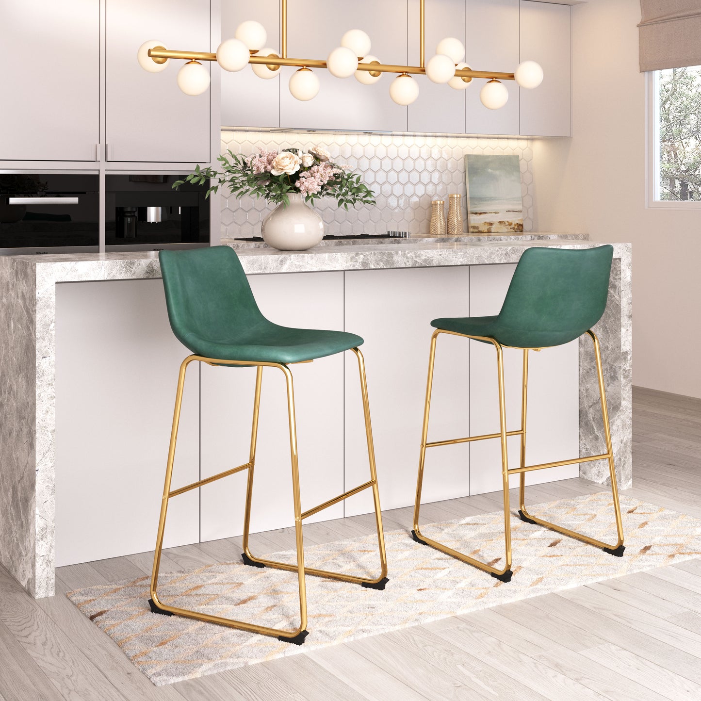 Barstool (Set of 2) Green & Gold - Premium Quality & Stylish Design for Your Home