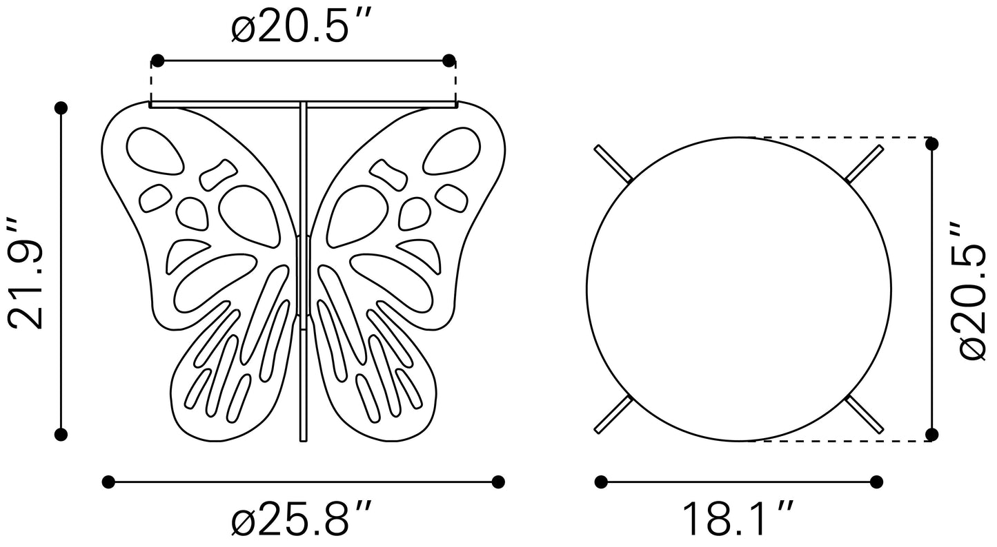 Table d'appoint Motyl dorée