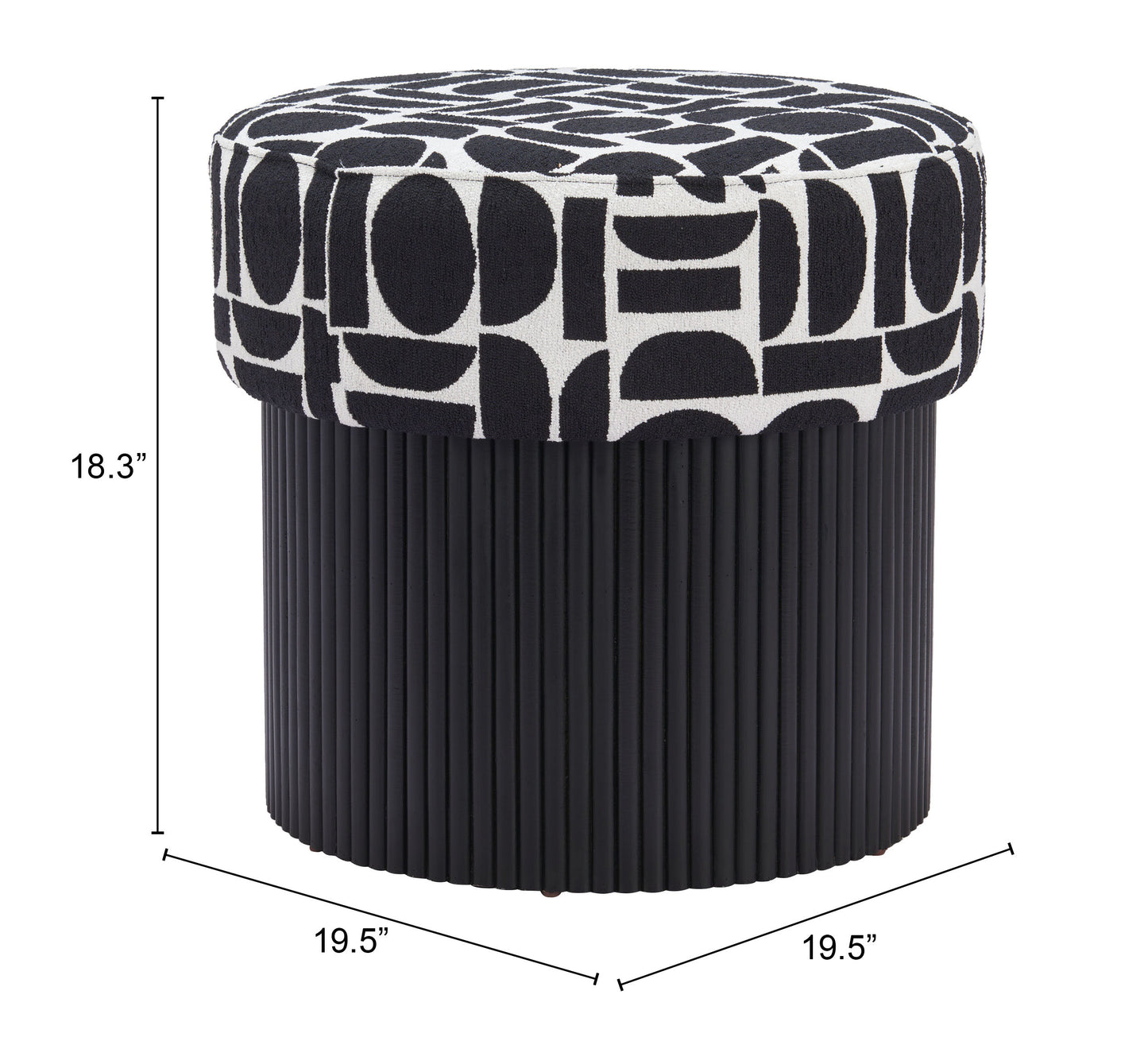 Pouf de rangement Boto noir et blanc