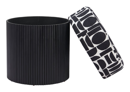 Pouf de rangement Boto noir et blanc