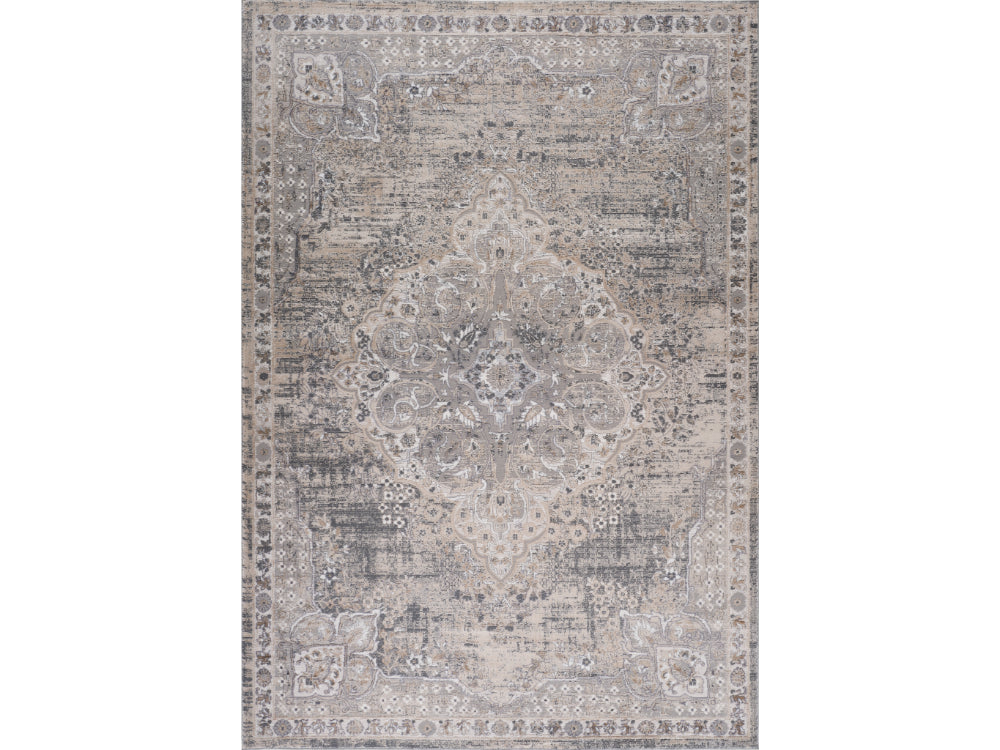 Rawda Oriental Traditional Grey and Beige Indoor Rug