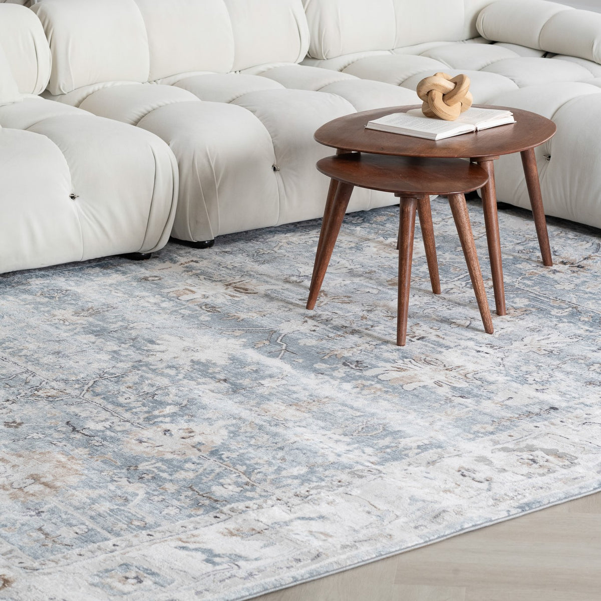 Wiam Distressed Medallion Traditional Blue and Ivory Indoor Rug