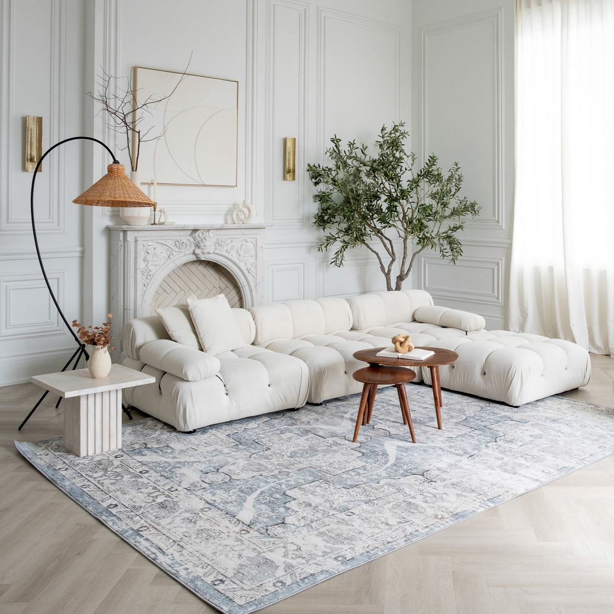 Asala Oriental Traditional Blue and Grey Indoor Rug