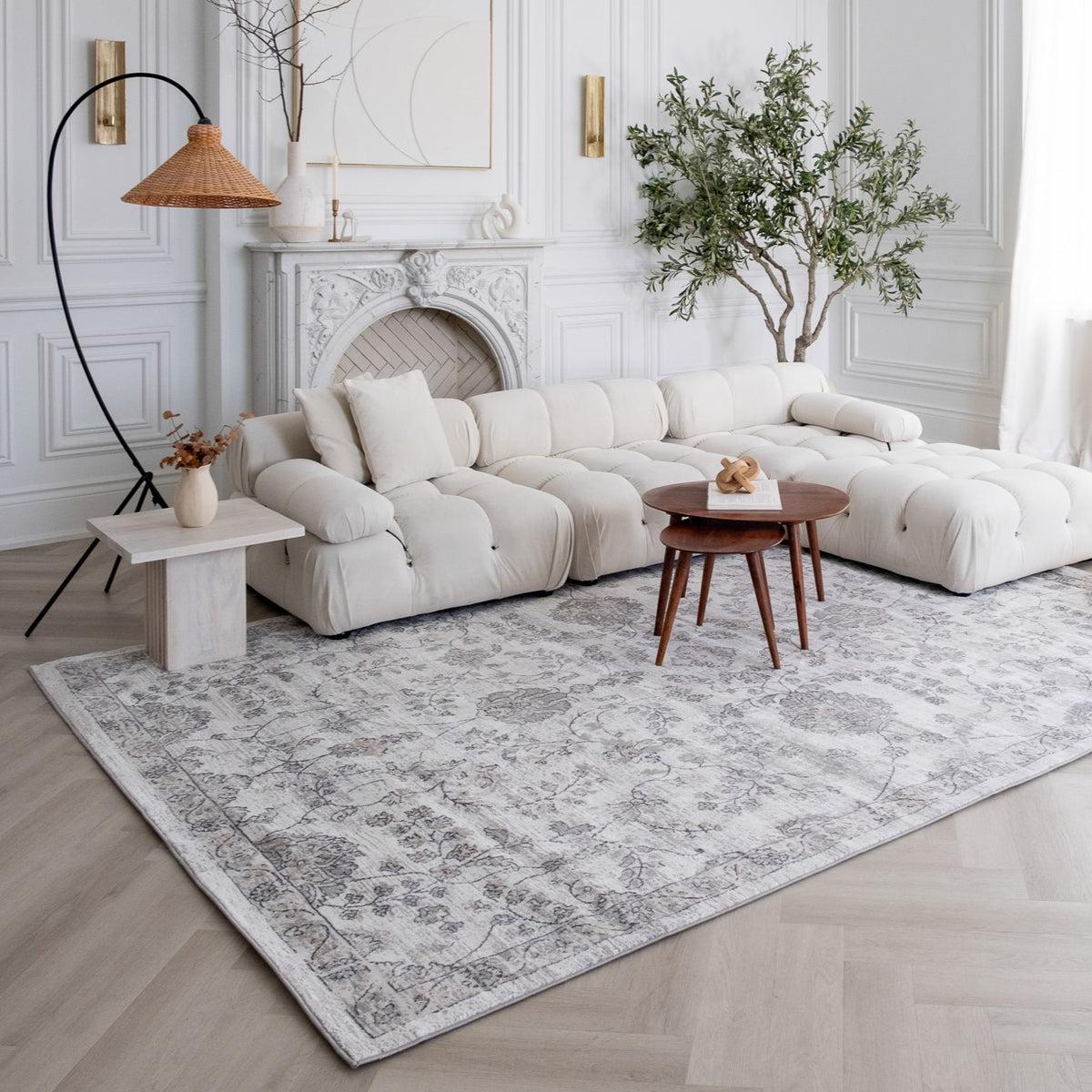 Ulfah Floral Medallion Traditional Beige and Grey Indoor Rug