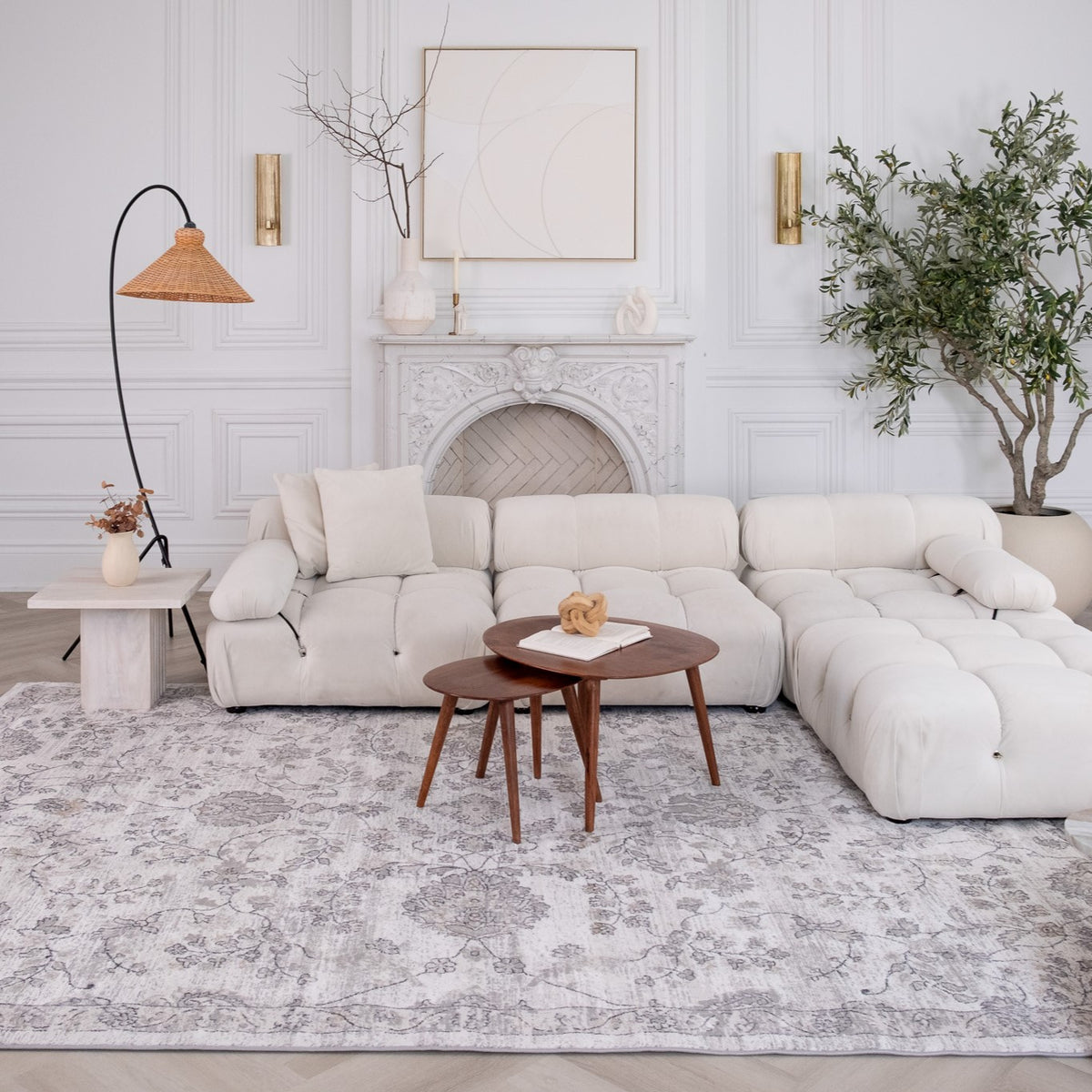 Ulfah Floral Medallion Traditional Beige and Grey Indoor Rug