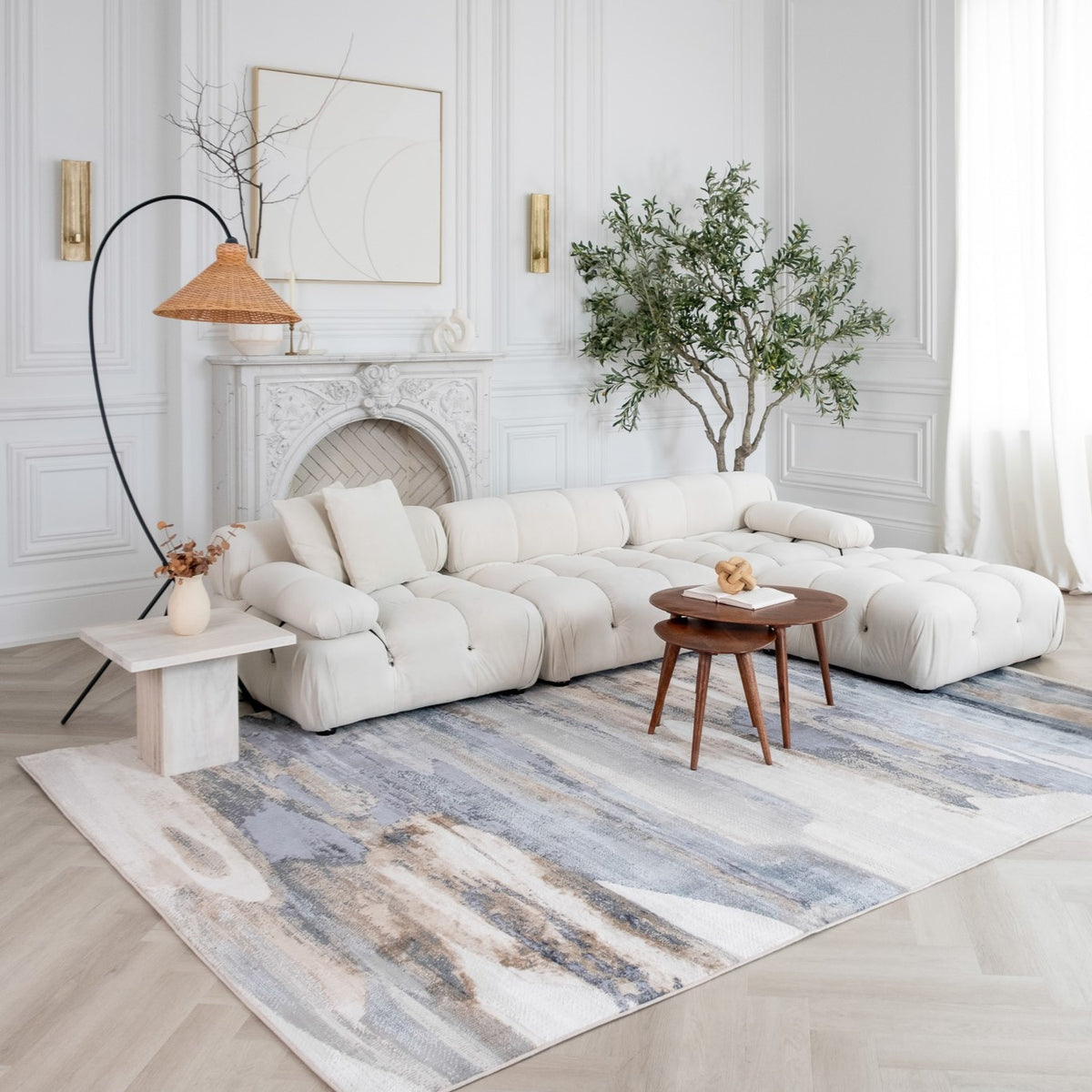 Aeris Abstract Contemporary Blue and Beige Indoor Rug