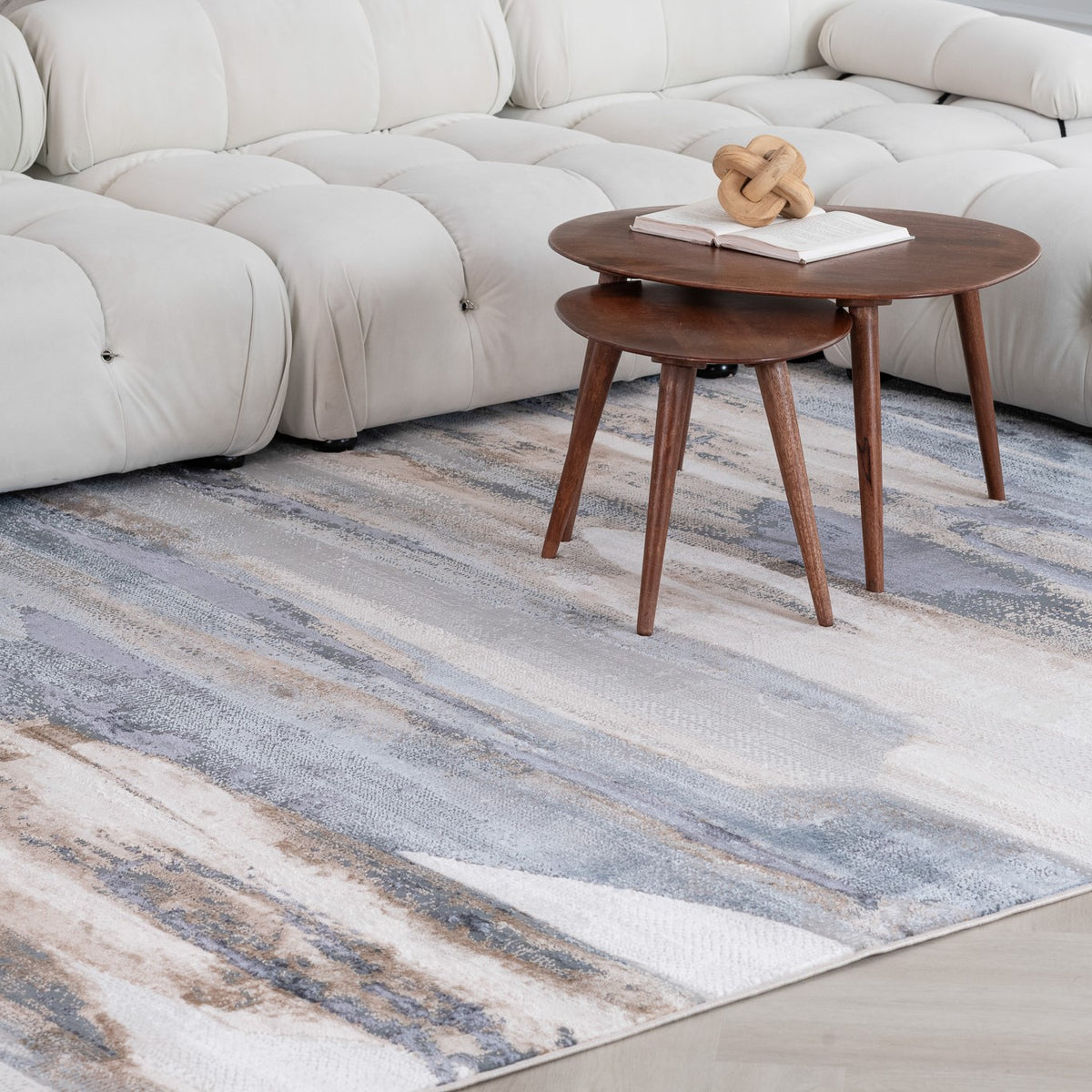 Aeris Abstract Contemporary Blue and Beige Indoor Rug