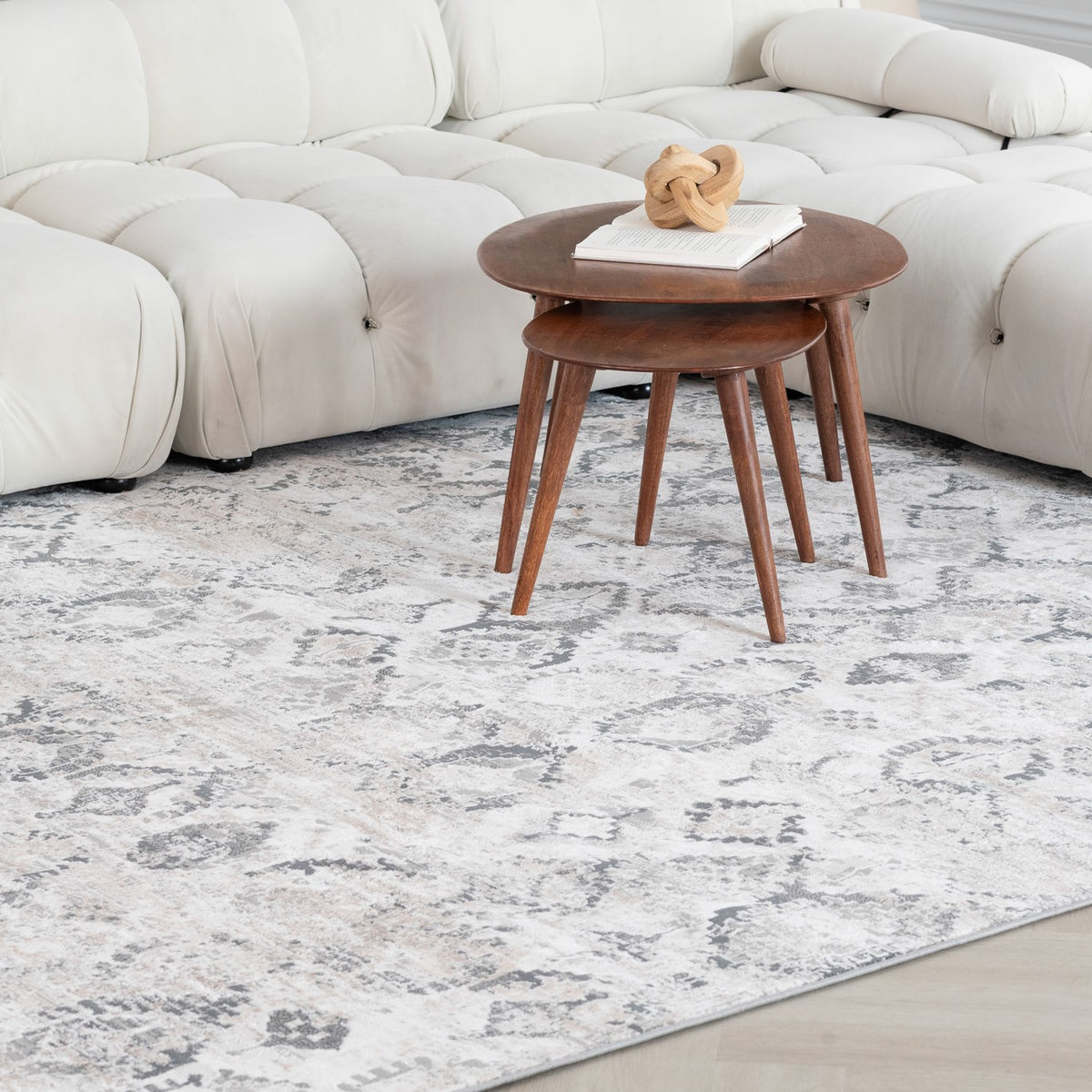 Widad Distressed Medallion Traditional Beige and Grey Indoor Rug
