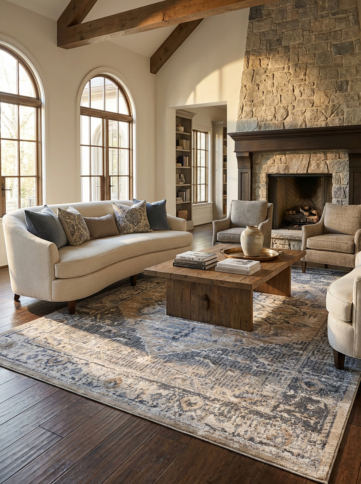 Aman Distressed Medallion Traditional Brown and Grey Indoor Rug