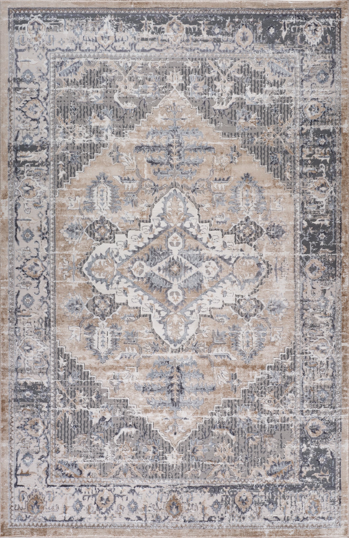 Aman Distressed Medallion Traditional Brown and Grey Indoor Rug