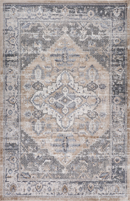 Aman Distressed Medallion Traditional Brown and Grey Indoor Rug