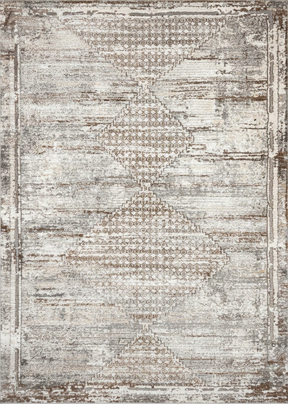 Kora Distressed Geometric Transitional Brown and Grey Indoor Rug