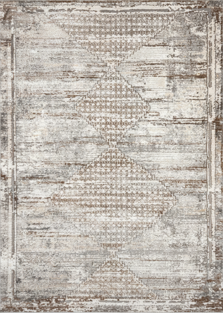 Kora Distressed Geometric Transitional Brown and Grey Indoor Rug